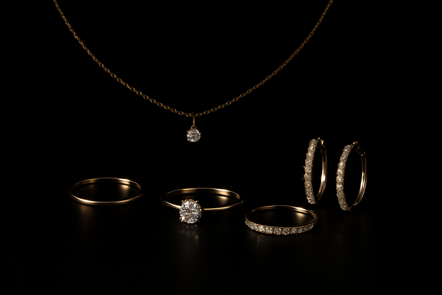 generate an image for my jewelry website with black background...it should be very aesthetic and elegant