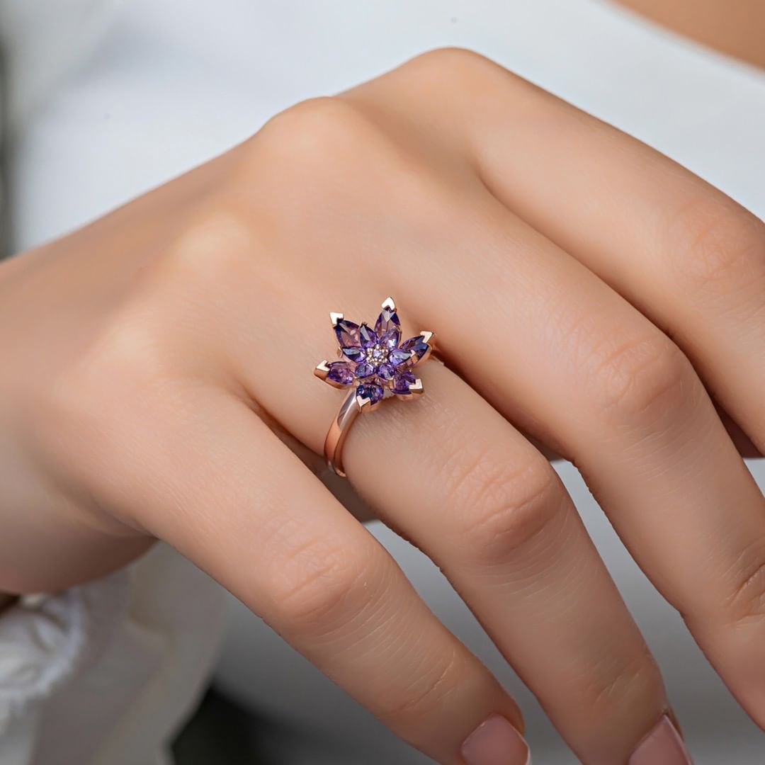 Amythest Flower Ring