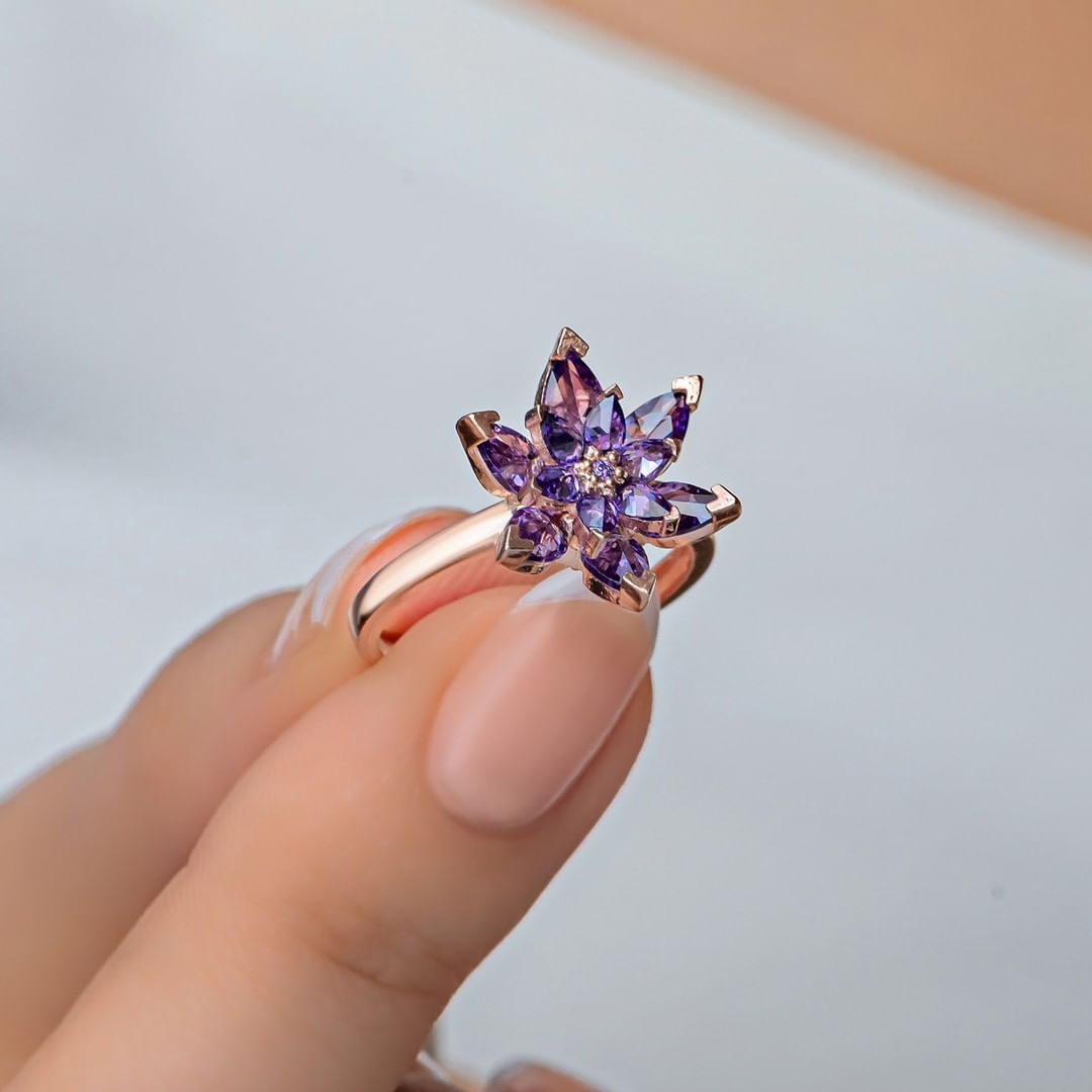 Amythest Flower Ring